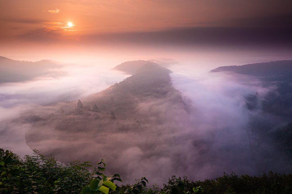 Nebel fotografieren - Die Saarschleife zum Sonnenaufgang